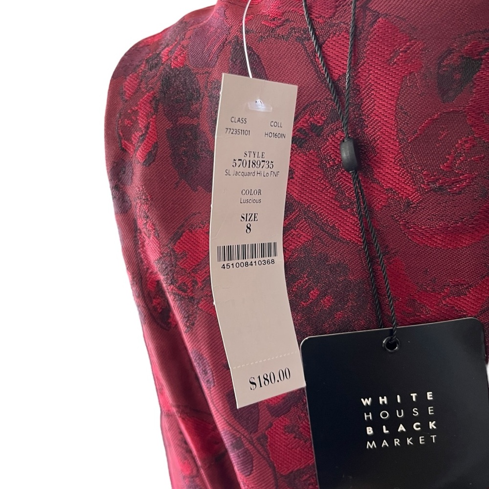 NEW White House Black Market Dress Sleeveless Jacquard Hi Lo Red Holiday Size 8 - Picture 8 of 8